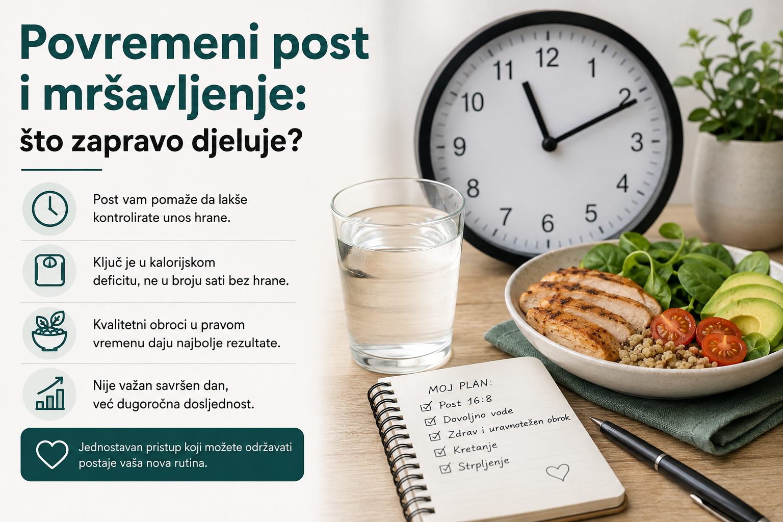 Povremeni post i mršavljenje – zdravi obrok, voda i vremenski ograničena prehrana