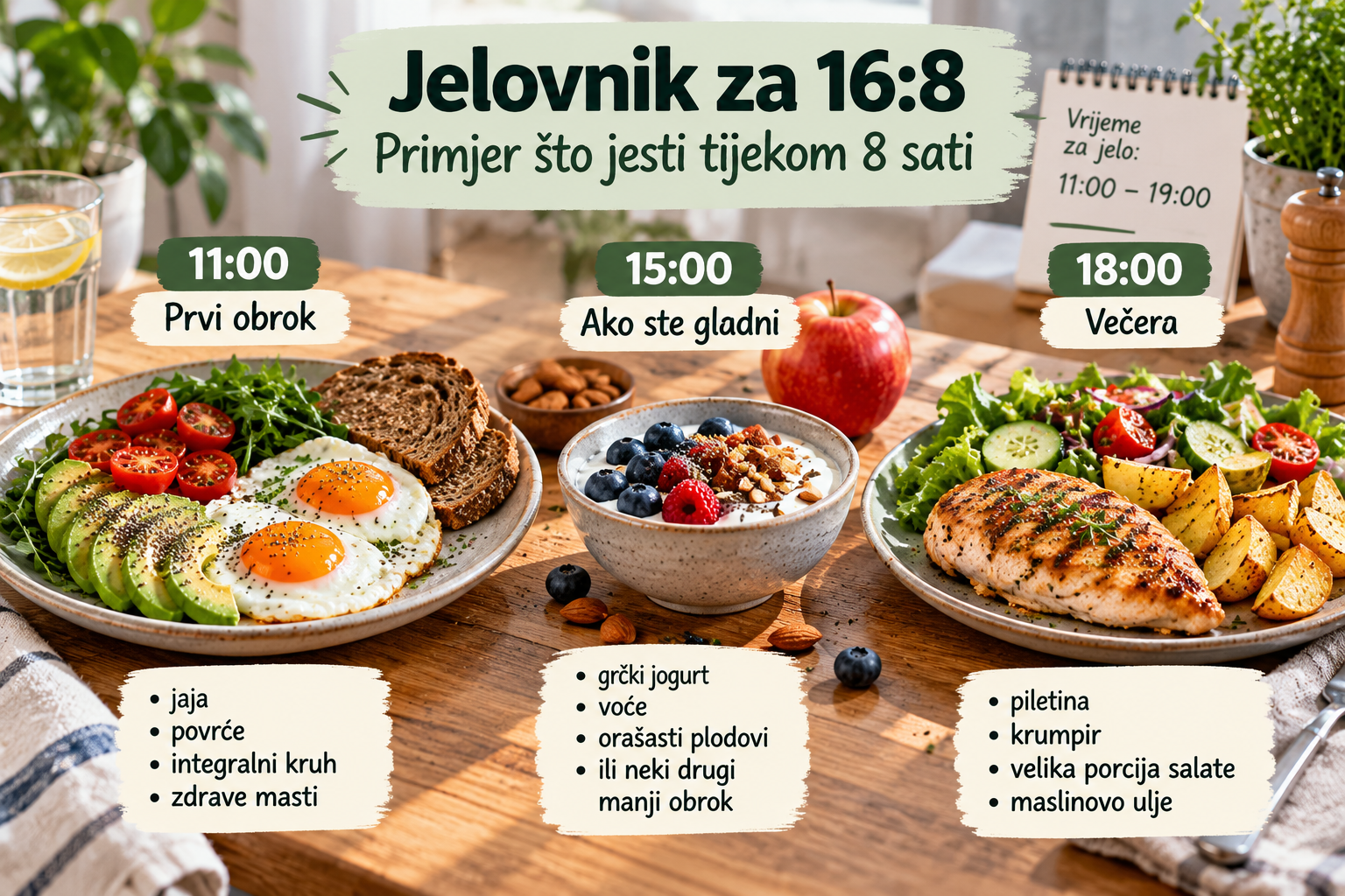 Jelovnik za 16:8 – primjer obroka tijekom 8 sati